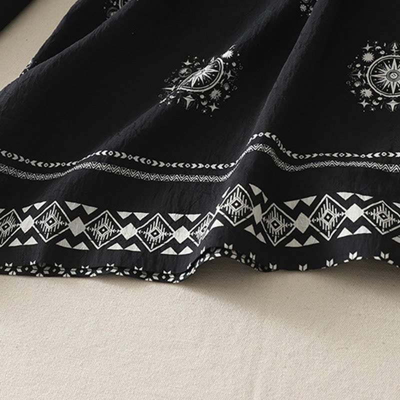 Buddha Stones Bohemian Printing Celestial Pattern Women's Wide Leg Cotton Pants With Pockets