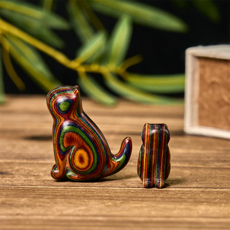 Buddha Stones 2Pcs Mini Rainbow Eucalyptus Sitting Cat Carved Reduce Stress Decoration