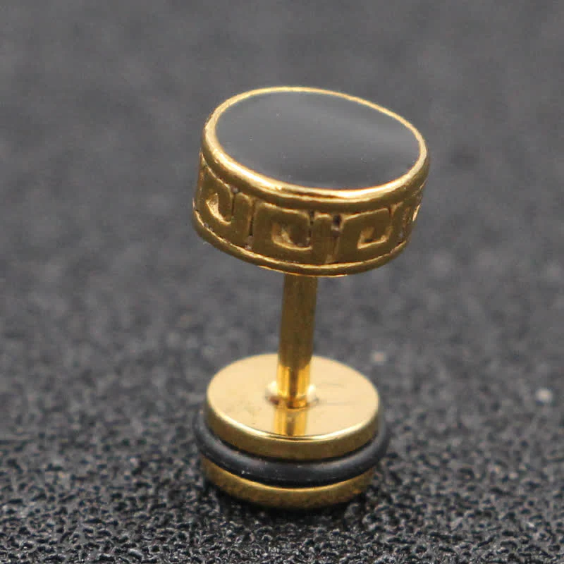 Buddha Stones Cool Men Titanium Steel Balance Round Stud Earrings