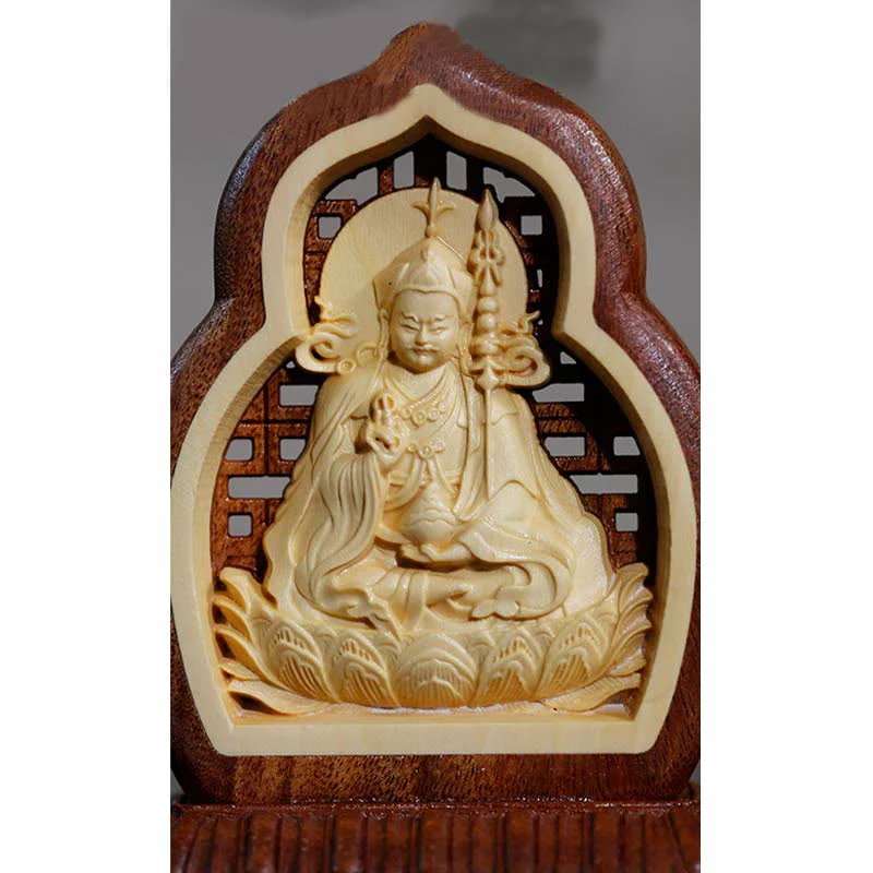 Buddha Stones Guru Rinpoche Buddha Padmasambhavan Serenity Wood Engraved Statue Figurine Decoration