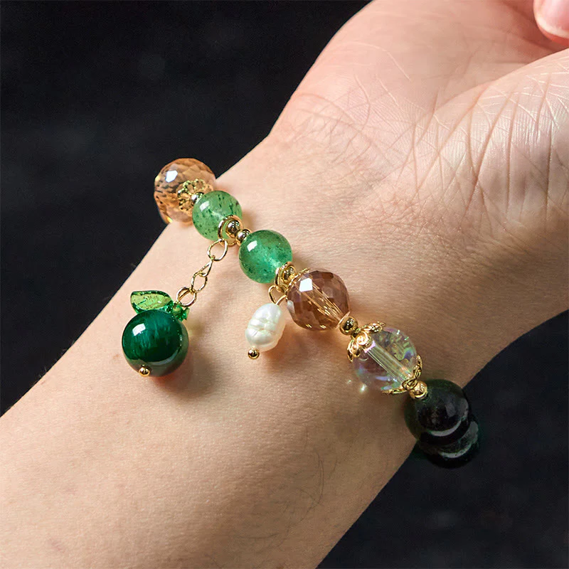Buddha Stones Natural Green Tiger Eye Beads Green Leaf Positive Bracelet