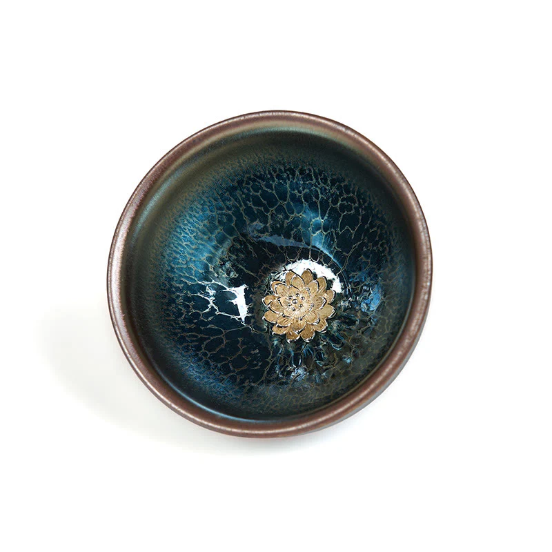 Buddha Stones Handmade Chinese Jianzhan Lotus Blue Ceramic Teacup Kung Fu Tea Cup 150ml