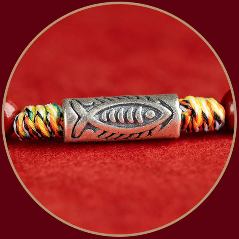 Buddha Stones 925 Sterling Silver Koi Fish Cinnabar Bead Wealth Handcrafted Braided Bracelet Anklet