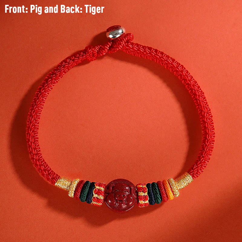 Buddha Stones Year of the Dragon 925 Sterling Silver Chinese Zodiac Cinnabar Auspicious Matches Blessing Bracelet