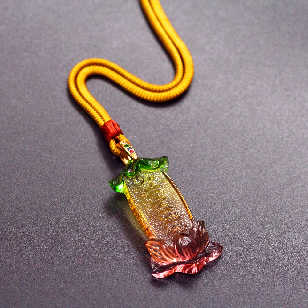 Buddha Stones Buddha Liuli Lotus Six Character Om Mani Padme Hum Peace Necklace