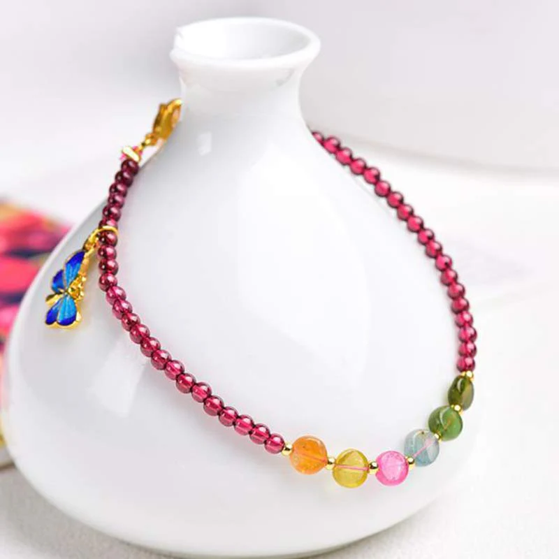 Buddha Stones Garnet Tourmaline Butterfly Protection Bracelet Anklet