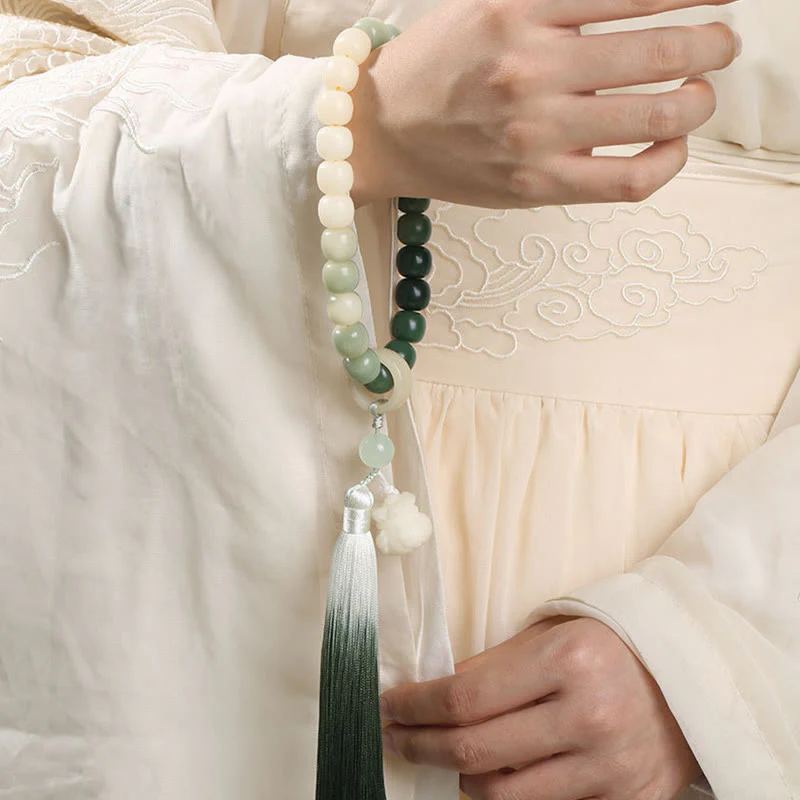 Buddha Stones Natural Gradient Bodhi Seed Fortune Money Bag Lotus Wisdom Tassel Wrist Mala