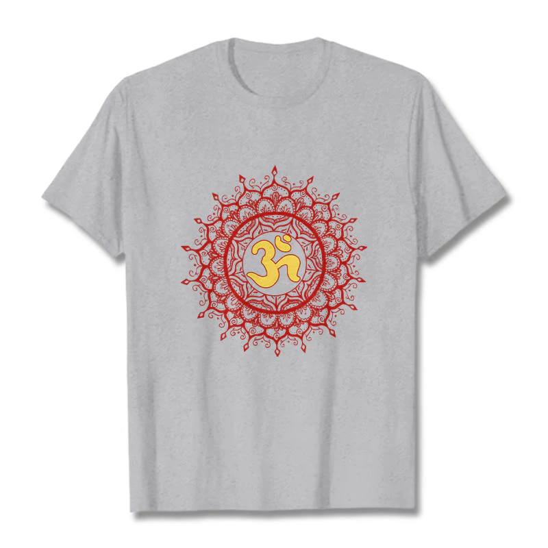 Buddha Stones Casual Red Mandala Om Symbol Pattern Cotton Tee T-shirt