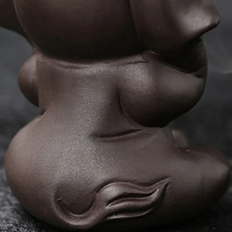 Buddha Stones Cute Elephant Purple Clay Backflow Smoke Fountain Peace Healing Incense Burner Decoration