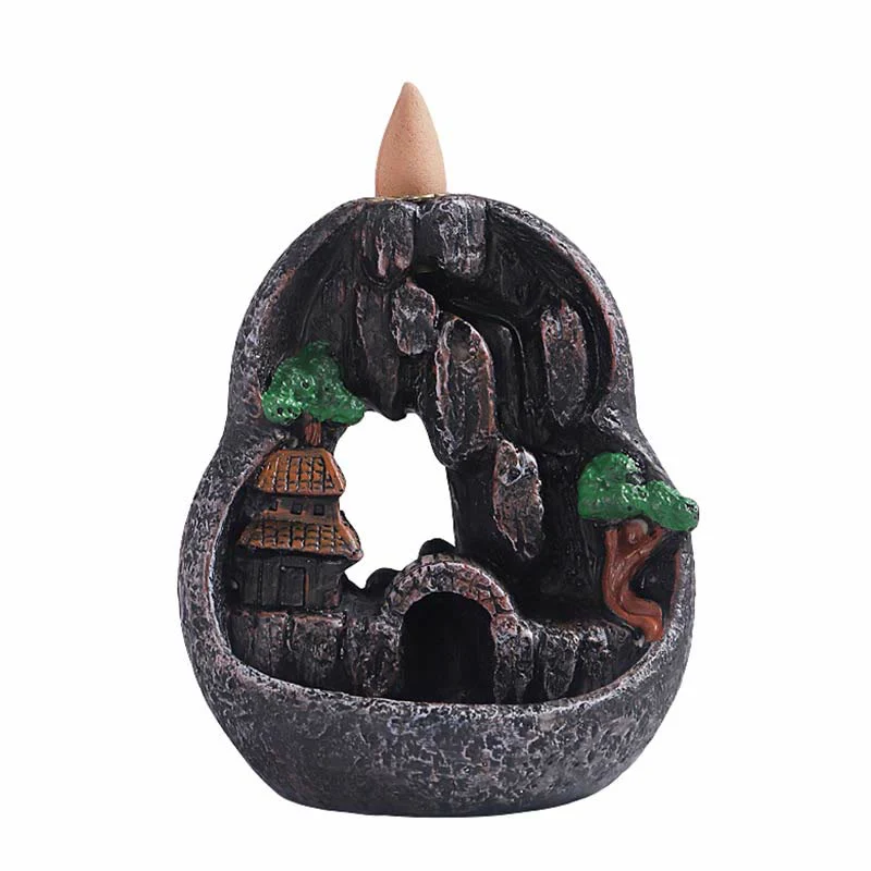 Buddha Stones Mountain Bridges Pattern Meditation Resin Backflow Incense Burner