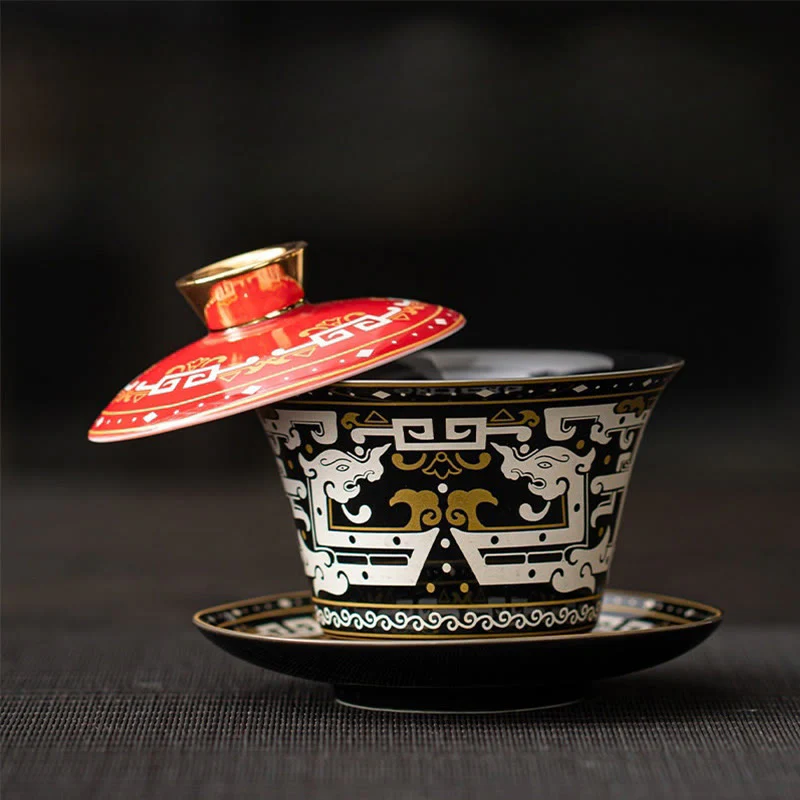 Buddha Stones Thangka Dragon Buddhas Dunhuang Ceramic Gaiwan Sancai Kung Fu Tea Cup And Saucer With Lid Gift Box 180ml