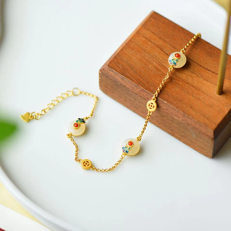 Buddha Stones Peace Buckle White Jade Luck Copper Bracelet