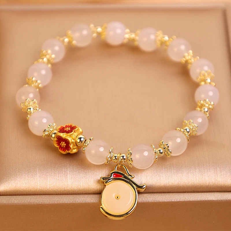 Buddha Stones Year of the Dragon White Agate Green Aventurine Peace Buckle Luck Bracelet (Extra 30% Off | USE CODE: FS30)