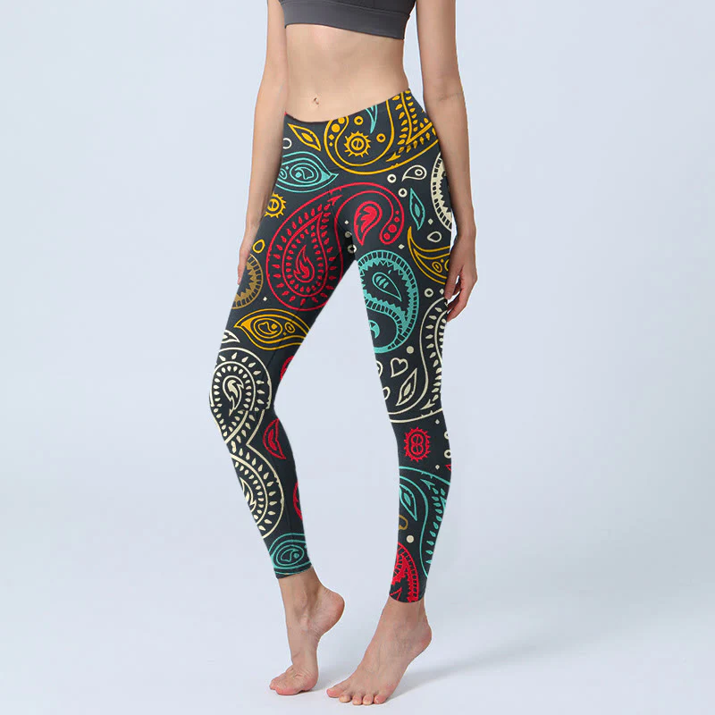 Buddha Stones Colorful Paisley Print Gym Leggings Women's Yoga Pants