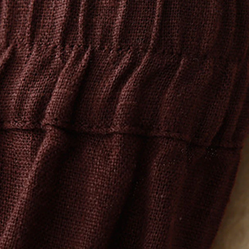 Buddha Stones Summer Casual Simple Design Linen Women's Wide Leg Pants With Zipper Pockets