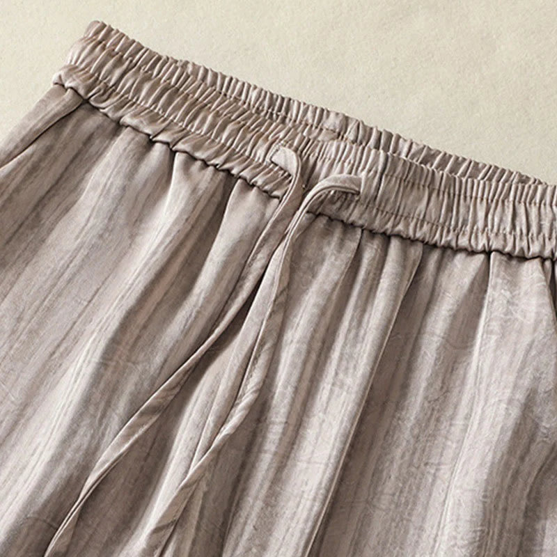 Buddha Stones Artistic Casual Vertical Lines Pattern Drawstring Ankle-length Women's Pants With Pockets