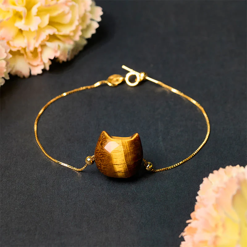 Buddha Stones 925 Sterling Silver Cat Tiger Eye Protection Bracelet