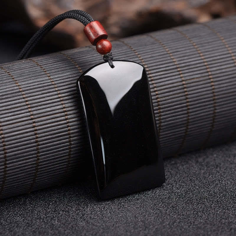 Buddha Stones Black Obsidian Dragon Phoenix Success Necklace Pendant