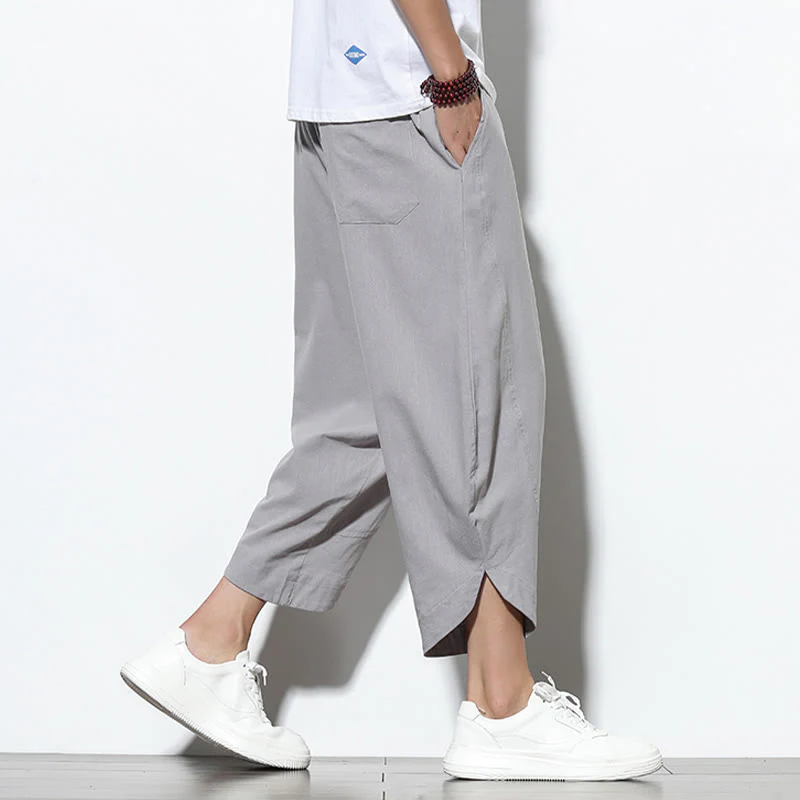Buddha Stones Casual Summer Drawstring 7-8 Length Linen Men's Harem Pants With Pockets