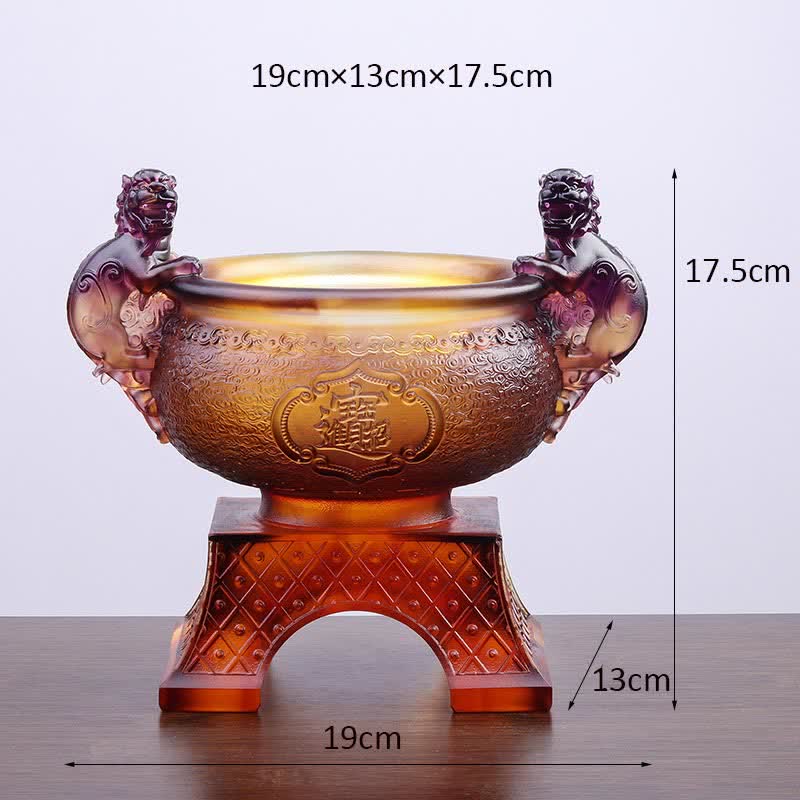 Buddha Stones Handmade Liuli Crystal PiXiu Treasure Bowl Art Piece Home Decoration