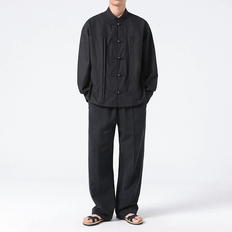 Buddha Stones Stand Collar Button Spandex Men's Shirts