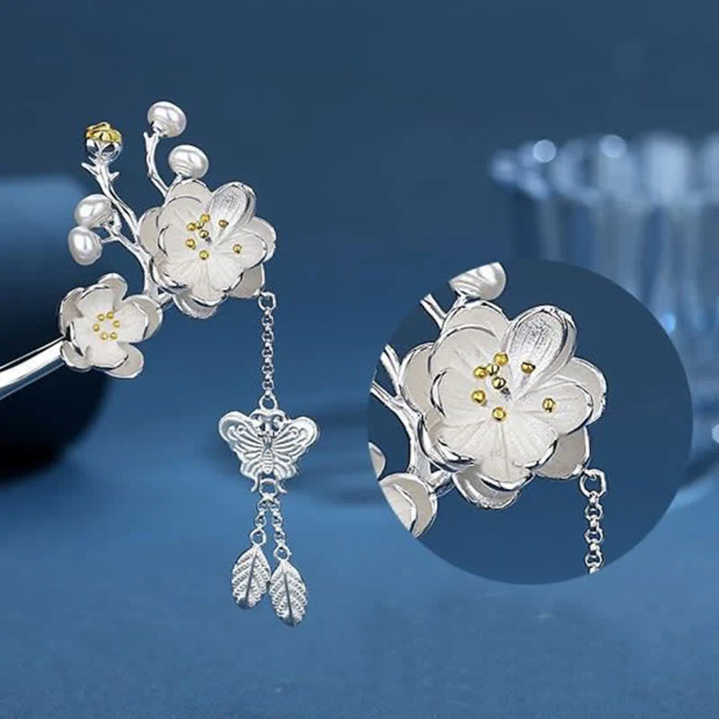 Buddha Stones Plum Blossom Butterfly Love Freedom Tassel Hairpin