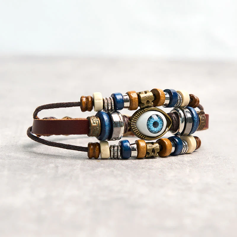 Buddha Stones Tibetan Evil Eye Leather Adjustable Protection Bracelet