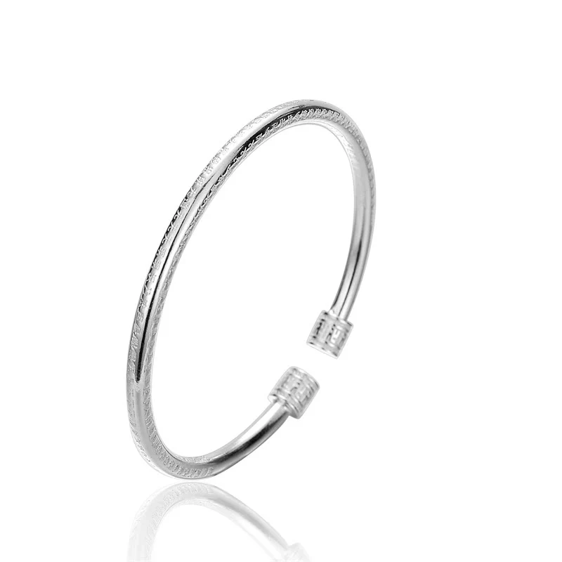 Buddha Stones Heart Sutra Engraved Swastika Pattern Luck White Copper Bracelet Bangle