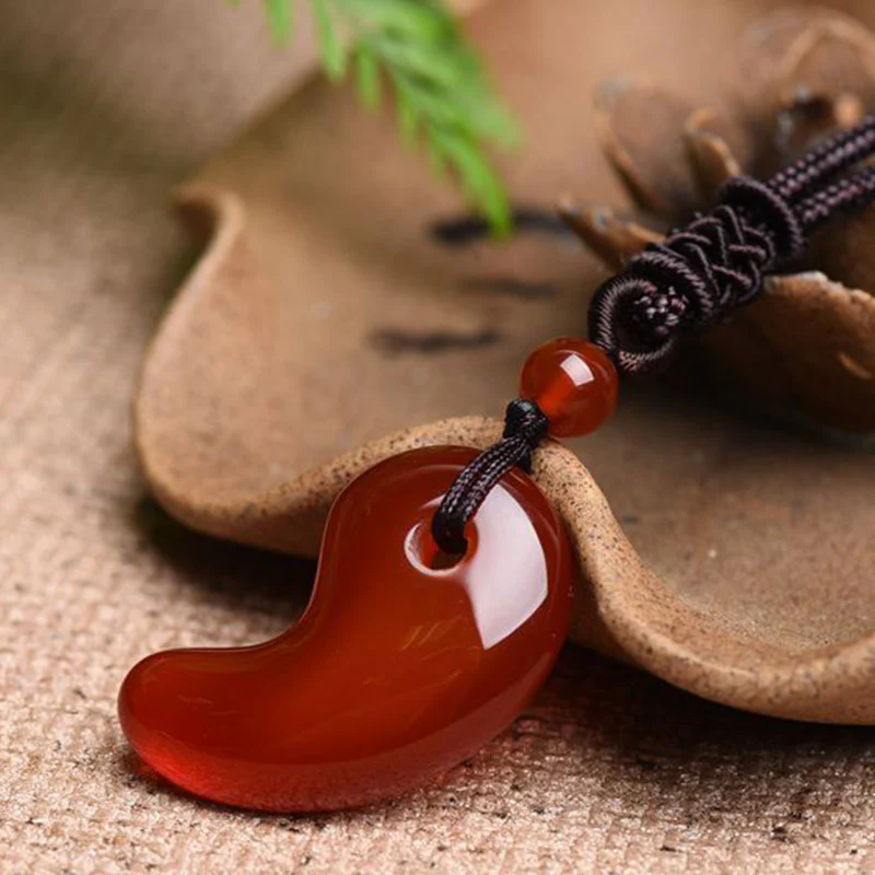 Buddha Stones Red Agate Green Agate Moon Pattern Confidence Calm Necklace