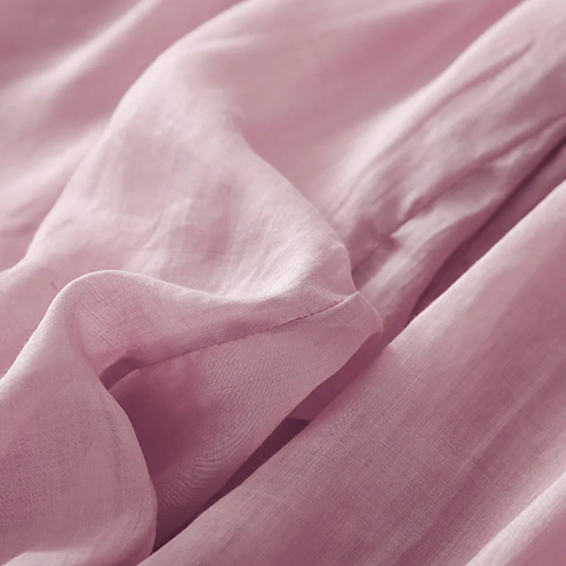 Buddha Stones Summer Embroidery Double Layer Cotton Linen Women's Wide Leg Pants With Pockets