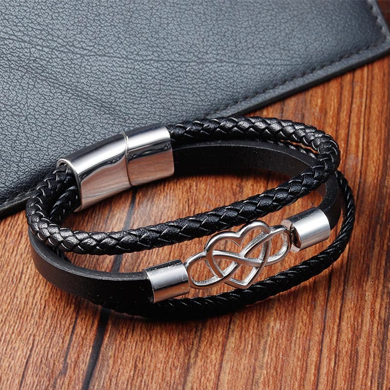 Buddha Stones Geometric Leather Titanium Steel Strengthen Buckle Bracelet