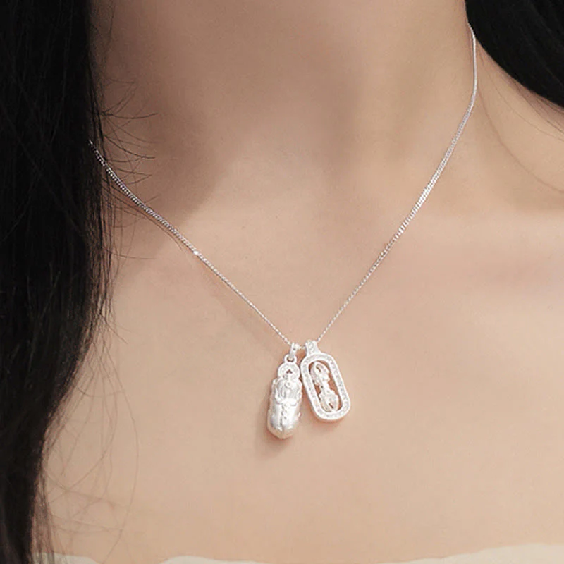 Buddha Stones 925 Sterling Silver Mini PiXiu Dorje Vajra Wealth Necklace Pendant