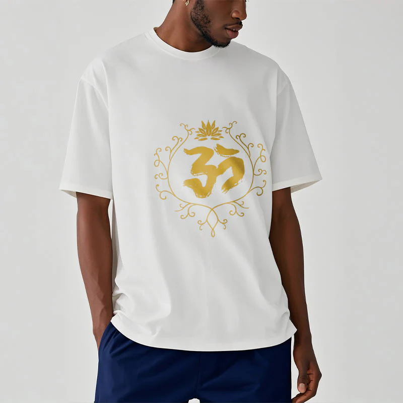 Buddha Stones Om Lotus Flower Vine Pattern Meditation Cotton Tee T-shirt