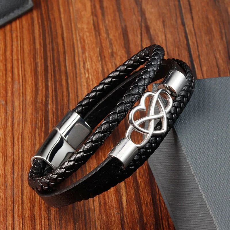 Buddha Stones Geometric Leather Titanium Steel Strengthen Buckle Bracelet