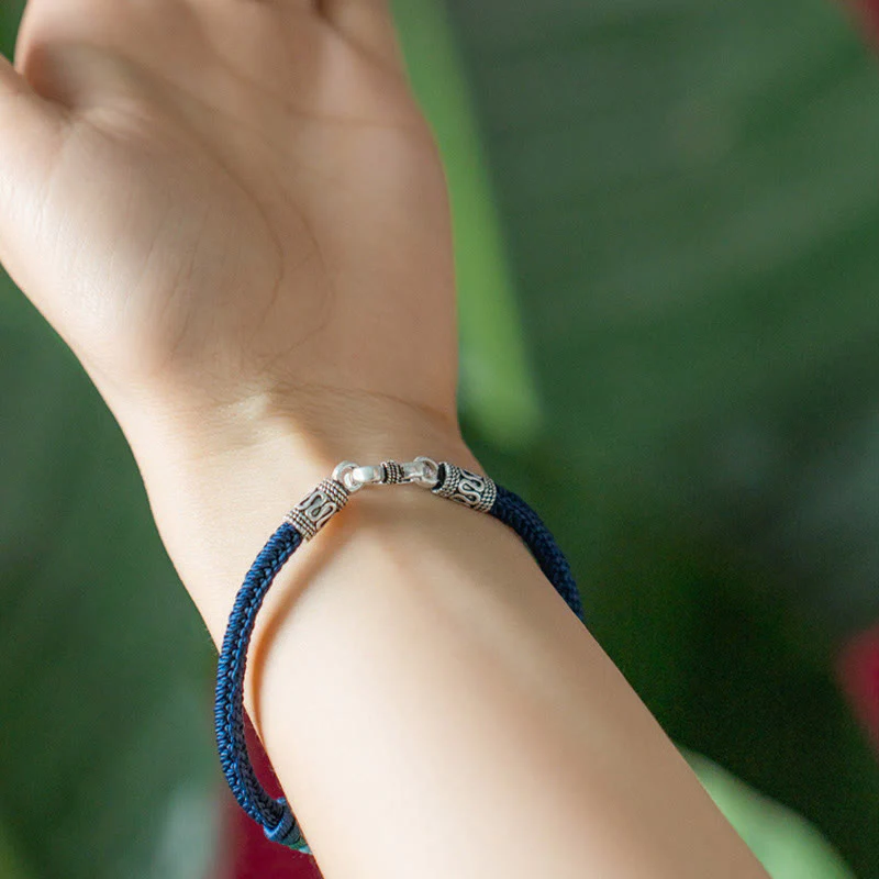 Buddha Stones Handmade 925 Sterling Silver Tibetan Om Mani Padme Hum Purity Braided Bracelet