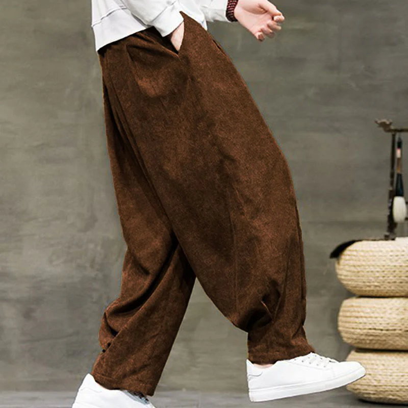 Buddha Stones Casual Plain Cotton Bloomer Men's Pants With Pockets