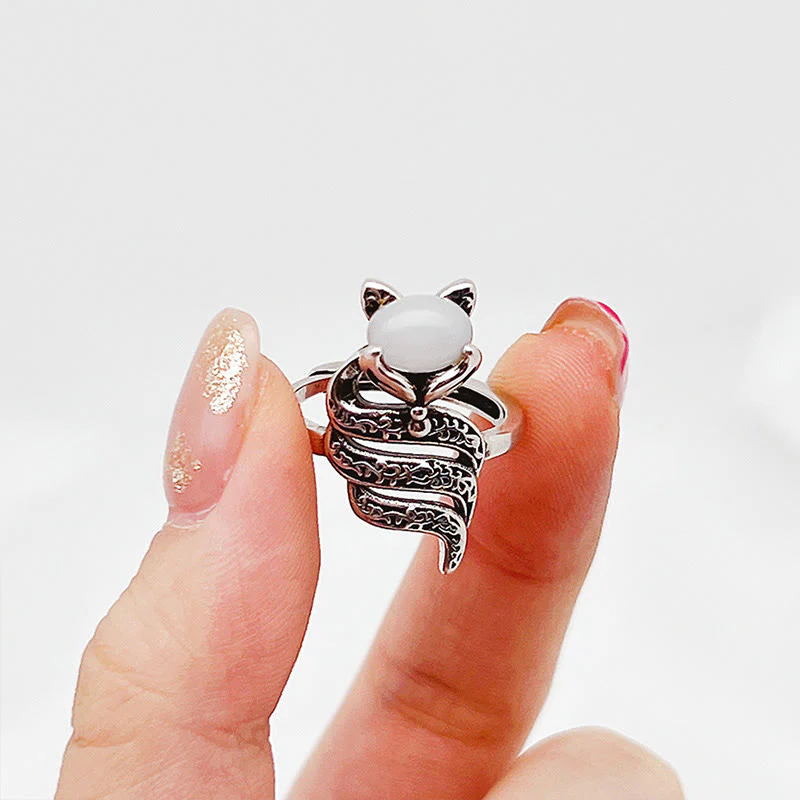 Buddha Stones Copper Fox Head Open Healing Ring