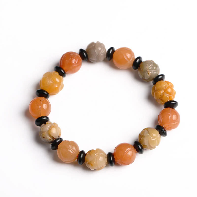 Buddha Stones Golden Silk Jade Lotus Wealth Luck Bracelet