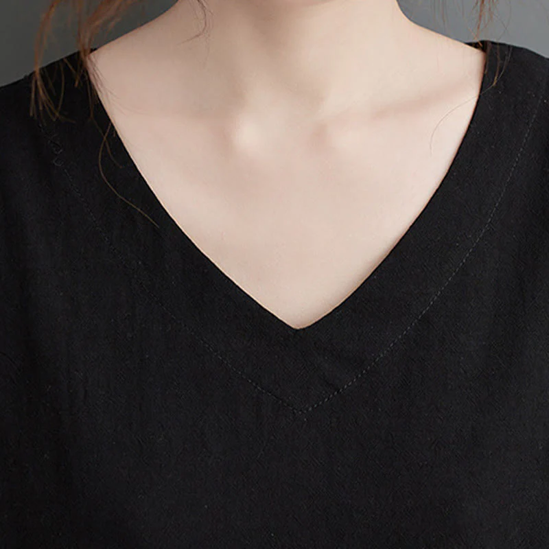 Buddha Stones Fall Casual Simple Design Long Sleeve Cotton Linen Maxi Dress With Pockets