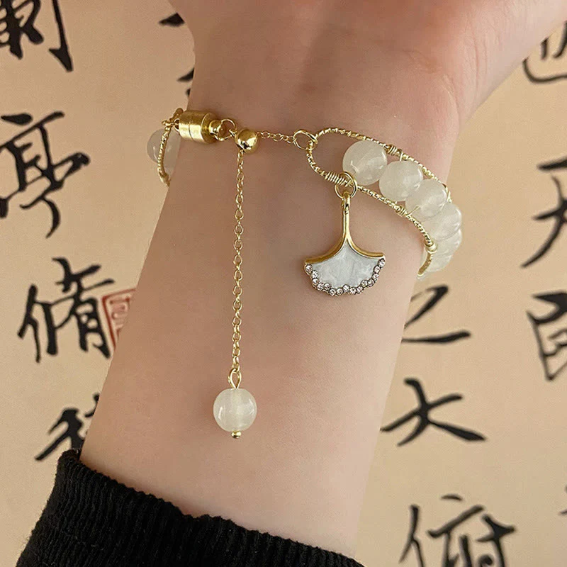 Buddha Stones Ginkgo Leaf Jade Bead Luck Bracelet