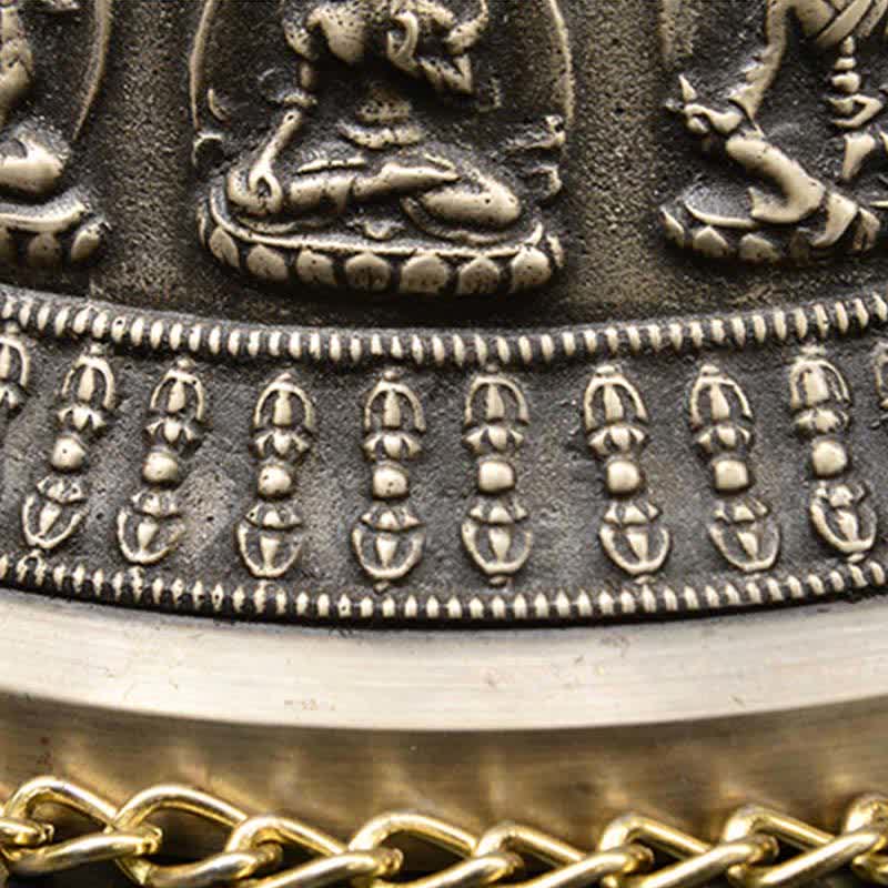 Buddha Stones Tibetan Engraved Buddha Dragon Wind Chime Bell Copper Luck Wall Hanging Decoration