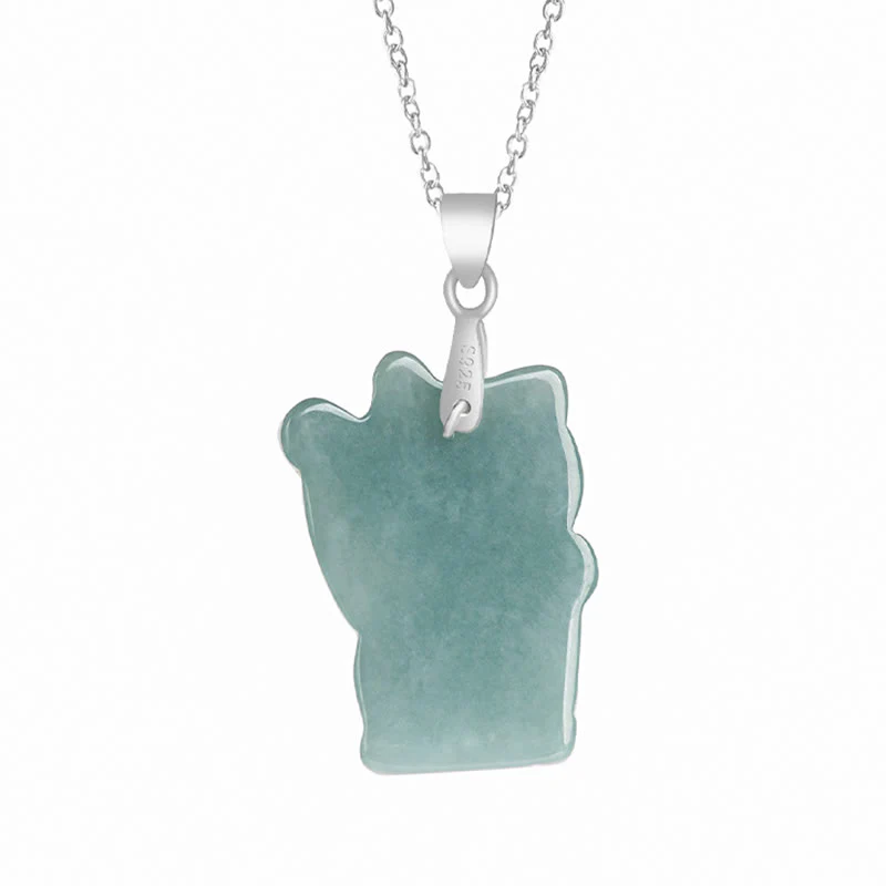 Buddha Stones 925 Sterling Silver Natural Jade Lucky Cat Abundance Necklace Pendant