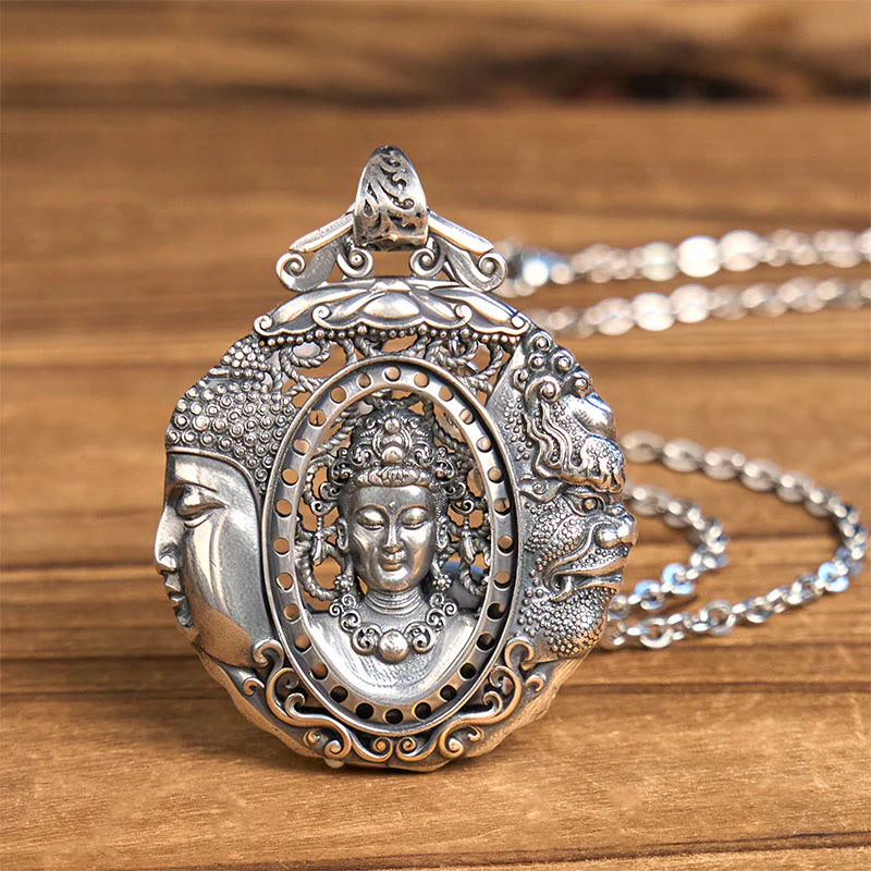 Buddha Stones Copper Buddha Devil Pattern Serenity Pendant Necklace