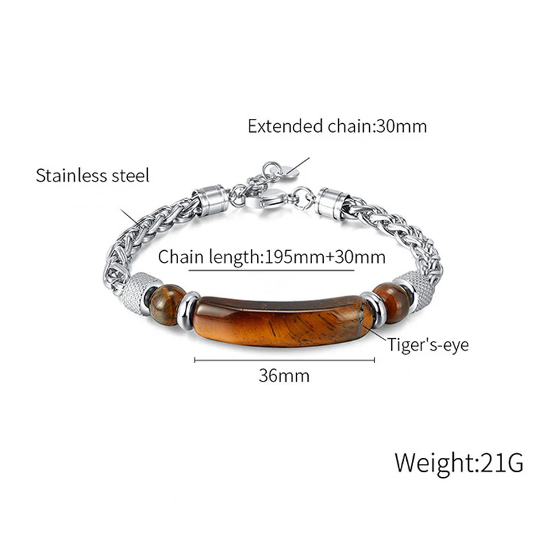 Buddha Stones Tiger Eye Black Obsidian Stone Titanium Steel Strength Buckle Bracelet