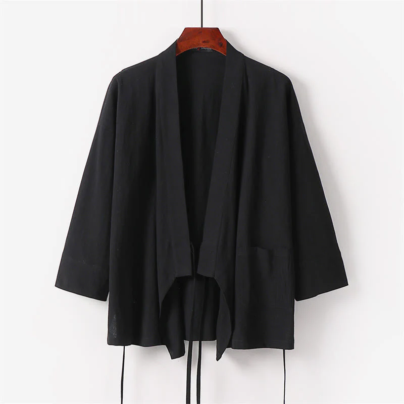 Buddha Stones 2Pcs Lace-up Cotton Kimono Pants With Pockets Men's Meditation Cloth Set