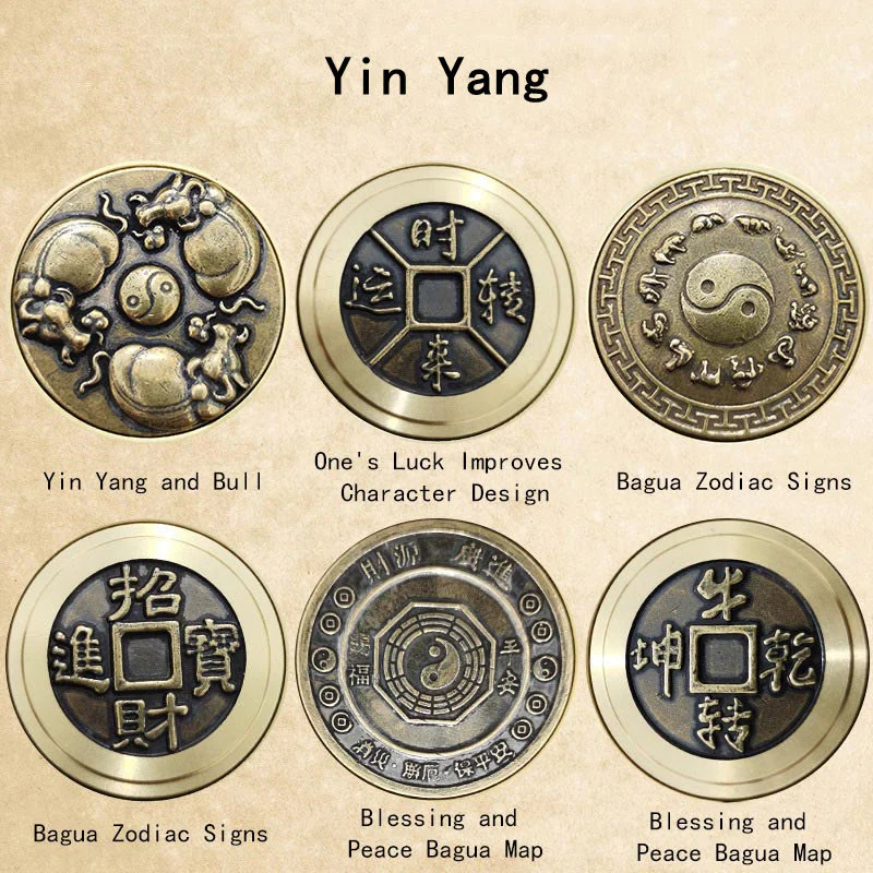 Buddha Stones Four Beasts Feng Shui Yin Yang Bagua Copper Coin Harmony Rotatable Decoration