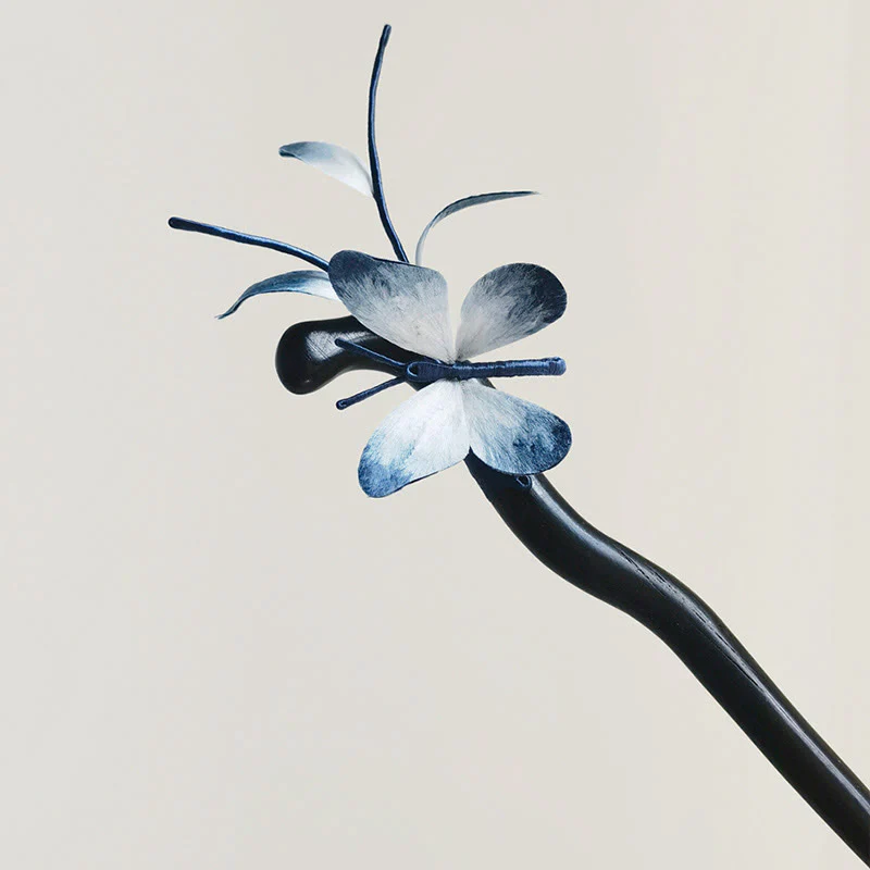 Buddha Stones Handmade Velvet Flower Mulberry Silk Butterfly Brooch Hairpin