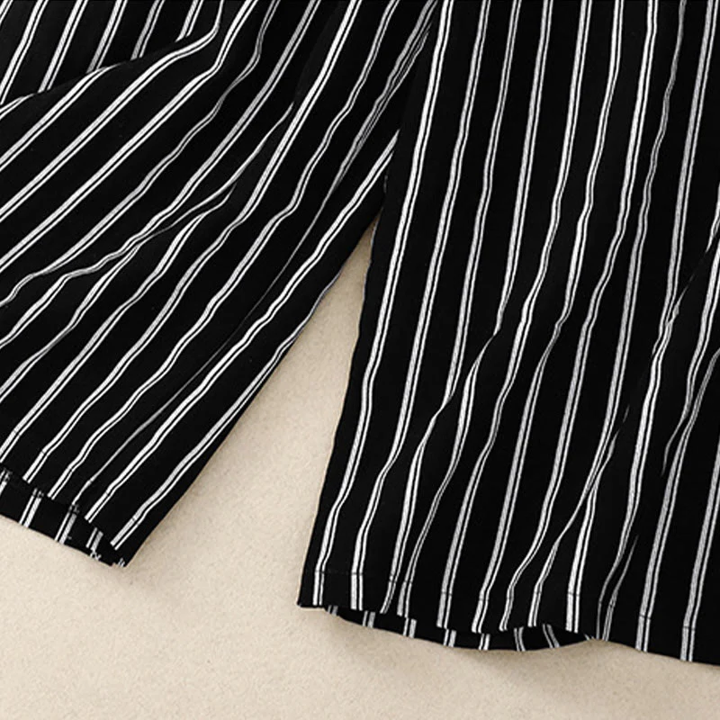 Buddha Stones Casual Acrylic Stripe Lace-up Women's Wide Leg Pants With Pockets