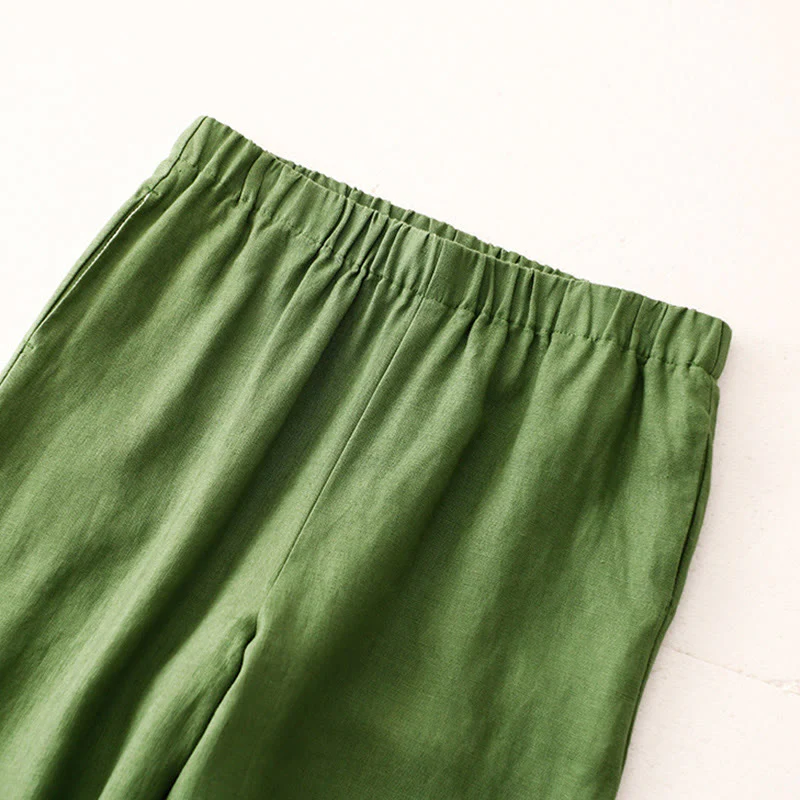 Buddha Stones Commute Side Slit Women's Harem Cotton Linen Bloomers Pants With Pockets