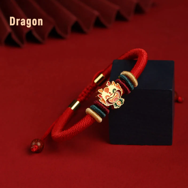 Buddha Stones Handmade 925 Sterling Silver Year of the Dragon Cute Chinese Zodiac Luck Braided Red Bracelet